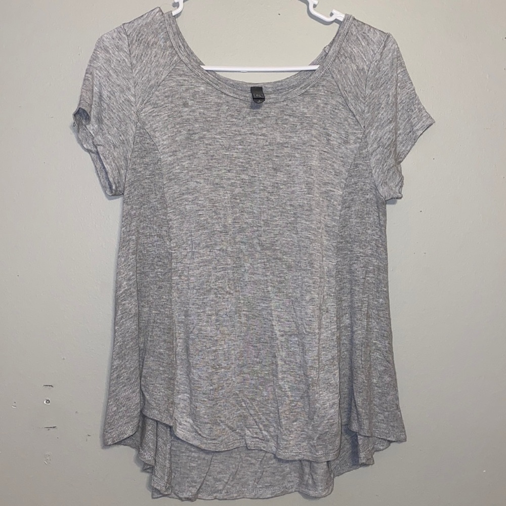 grey flowy shirt